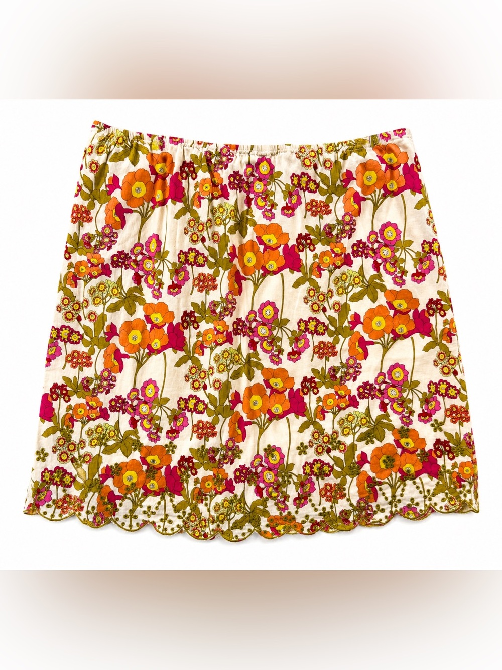 J. Jill LP Floral Cotton Skirt Embroidered Scallop Hem Boho Cottagecore